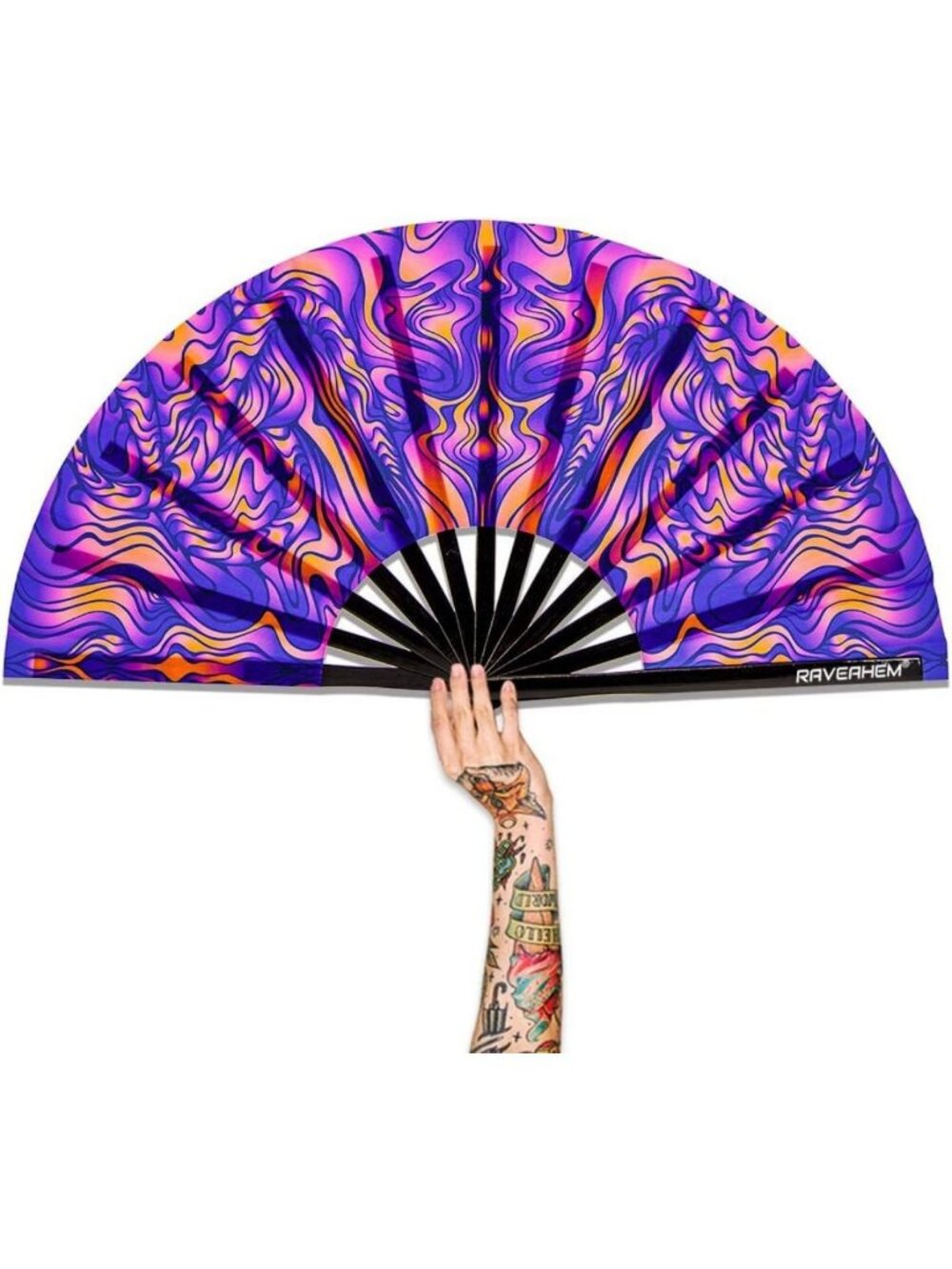 UV Glow Folding Hand Fan - Bamboo Clack Fan for Rave, EDM, Dance & Festivals